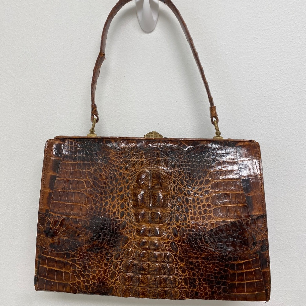 Gorgeous Vintage Genuine Brown Alligator Handbag